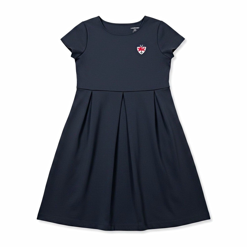 Lands' End Girls Navy Uniform Dress Size 14 Short Sleeve Zip, Logo, Pockets